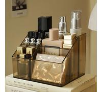 SLHEQING Organisateur maquillage, Support de pinceaux de maquillage 5 compartiments, Boîte de rangement pour soins de la peau, coiffeuse pour salle de bain, coiffeuse, commode (Ambre)
