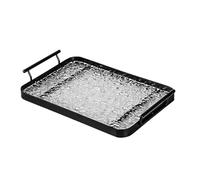 SLHEQING Plateau de Service avec Poignées, Plateau de Service Rectangulaire pour Thé, Plateau Cuisine Beige et Noir pour café, Nourriture et Boissons (Noir)