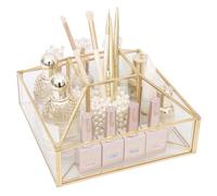 SLHEQING Rangement Maquillage Rotatif à 360°, Rangement Coiffeuse Doré, Pot Pinceau Maquillage en Verre Makeup Organizer pour Produit Cosmétiques Skincare