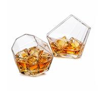 SLIAXINT Lot de 2 verres à whisky 250ml verres diamant ouverture en biais verre whisky design minimaliste verre à whiskyen cristal pour le rhum mojito et le cognac, transparent