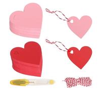 SLIAXINT Lot de 200 Etiquette Kraft en Forme de Cœur Ficelle de Coton de 20m et Ciseaux Inclus, Etiquette Cadeau pour Fête, Anniversaires, Saint-Valentin, Noël, Mariage, Rouge Rose