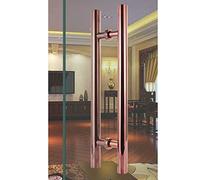 Sliding Push Pull Door Master Bath Hardware,Round Double-Side Stainless Steel Glass Door Handle/H-Shaped Wood Gate Grab Bar(Rose Gold,Length 80cm(31.5inch))