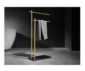 Slish & A Porte-serviettes de bain à 2 niveaux en cuivre avec base en marbre pour salle de bain et buanderie Noir 50 x 20 x 88 cm