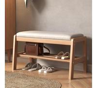 Slish Banc d'entrée avec étagère à chaussures à 2 niveaux - Petit tabouret en bois de cerisier massif pour une utilisation en intérieur, assise parfaite et solution parfaite pour la chambre, le