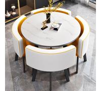 Slish Ensemble de 5 tables de salle à manger modernes pour 4 personnes - Table en bois blanc avec chaises rembourrées en cuir synthétique jaune, table basse pour salle à manger et cuisine, parfait