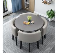 Slish Ensemble de table à manger en cuir avec 4 chaises noires - Design rond peu encombrant pour cuisine, salle à manger et salon - Fourrure moderne pour réunions de famille