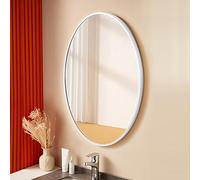 Slish Miroir de salle de bain ovale avec cadre en aluminium pour lavabo, salon, chambre à coucher, entrée - Accent blanc élégant pour décoration d'intérieur moderne - 50 x 70 cm