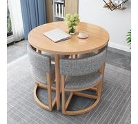 Slish Natural H Ensemble table de salle à manger ronde moderne avec 4 chaises rembourrées gris clair et base en fer robuste pour salle à manger ou cuisine