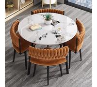 Slish Wood Fur Ensemble de table de salle à manger ronde de 80 cm pour 4 à 5 pièces Table basse moderne minimaliste Marron Idéal pour le salon, le bureau, la cuisine, la réception
