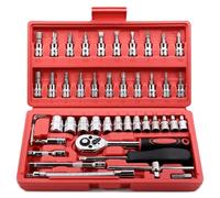 Sliva Coffret de ouille, Lot de 46 Clés à Douille 6,35 mm avec Douilles Cr-V de 4 à 14 mm, Embouts de Tournevis, Barres d'Extension pour Réparation de Voiture, Vélo et Entretien à Domicile