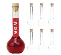 SLK GmbH slkfactory 6 x Bouteilles en Verre de jus de 500 ML avec Manche en Bois liège TUL-HGK vinaigre, d'huile, d'alcool Litre 0.5 l de slkfactory