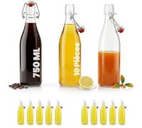 slkfactory 10 bouteille verre 75cl - limonade lot bouteille en verre 750 ml bouchon mécanique transparent fermeture hermétique pack bière vide cadeau