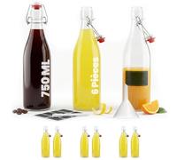 slkfactory 6 bouteille 75cl verre 750 ml - étiquettes entonnoir crayon bouchon mécanique hermétique kit complet accessoires cadeau transparent