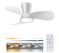 slochi Ventilateur de Plafond avec Lumière et Telecommande, 3000K/4500K/6000K & Dimmable Ventilateur Plafond LED Silencieux pour Chambre, Salon, Timing, Blanc, 77CM