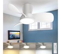 slochi Ventilateur de Plafond avec Lumière et Telecommande, 3000K/4500K/6000K & Dimmable Ventilateur Plafond LED Silencieux pour Chambre, Salon, Timing, Blanc, 54CM