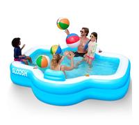 SLOOSH Piscine Gonflable avec sièges, 305 x 257 x 66 cm, Piscine familiale Hors-Sol épaisse et Durable avec Dossier et Porte-gobelets pour fêtes Estivales dans Le Jardin ou sur la pelouse, Bleu