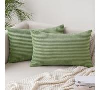 Slozzi Lot de 2 housses de coussin décoratives en velours côtelé - Vert haricot - 40 x 60 cm - Pour canapé, chambre à coucher, salon, balcon