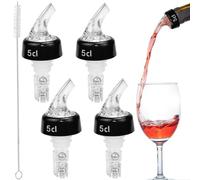 SLTAXAR Doseur Alcool Et Bec Verseur, Kit De 4 Bouchons Doseurs 5 vec Brosse Pour Bouteilles Doseur Pour Vin, Spiritueux, Huile D'olive Et Vinaigre Accessoire Indispensable Pour Bar