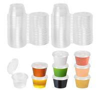SLTAXAR Lot de 100 verres à sauce ronds en plastique, couvercle inclus, 25 ml, blanc transparent, boîtes à sauce en plastique pour snacks et crèmes