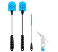 SLUXKE Ensemble de brosses à long manche avec brosse de nettoyage pour paille et brosse de nettoyage 3 en 1 pour couvercle de tasse, bouteille d'eau avec poignée en acier inoxydable pour nettoyer les