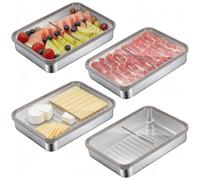 Slymwick Lot de 4 Boîtes à Charcuterie 800 ml, Boîtes de Conservation Empilables en Acier Inoxydable avec Couvercle Transparent, pour Réfrigérateur, Fromage et Bacon, 20 x 14,5 x 4,5 cm