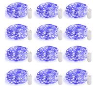 Smacen Lot de 12 guirlandes lumineuses noires à piles - Fil argenté - Étanche - 2,1 m - 20 LED - Luciole étoilée - Pour bricolage, fête, peinture corporelle, décoration d'Halloween