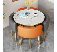 Small Space Ensemble de 4 tables de salle à manger rondes avec chaises, 80 cm / 31.5in, meubles modernes peu encombrants, gris + orange, pour cuisine, salon et salon de conférence