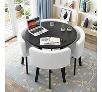 Small Space Table de salle à manger ronde moderne avec 4 chaises, PU blanc (80 cm / 31.5in), meuble peu encombrant pour cuisine, salon, petit bureau et salle de conférence