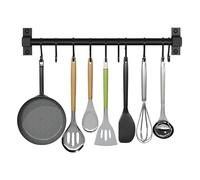 Smallboutique Support de porte-ustensiles en aluminium Black Space, support suspendu mural avec crochets de retrait pour cuisine et salle de bain（60cm）
