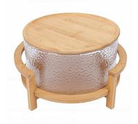 Smandy Bol à Trifle avec Base en Bois Ensemble de Bols à Salade en Verre, Bol de Service à Salade à Base de Bois Stable sans Pointe 4,3 L Grande capacité pour les Réunions de Fête de Desserts aux