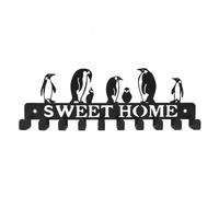 Smandy Crochets pour Porte-Clés, Support Mural en Fer pour Organisateur de Clés avec 10 Crochets, Motif Pingouin Mignon Noir Mat, Installation Facile, pour Entrée, Cuisine, Salle de Bain, Salon