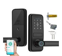 Smart Lock, Serrure de Porte d'Entrée Sans vec Poignée Noire Mate Sleek Mat, Clavier Électronique Deadbolt, Empreinte Digitale et Clavier Tactile, Verrouillage de Porte