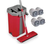 Smart Mop Compact - Balai à tête extra large et pivotante 360° + Seau à 2 compartiments + 4 lingettes microfibre
