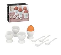 Smart-Planet Lot de 4 coquetiers blancs classiques en porcelaine de qualité supérieure avec cuillère, porte-œufs pour œufs de petit-déjeuner, œufs brillants
