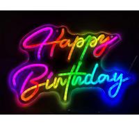 Smart RGB et effet de flux colorés joyeux anniversair LED néon logo avec télécommande et contrôle de l'application musique sync Timer set LED acrylique Light for Wall Party Decoration USB Powered