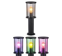 Smart RGB LED Lampadaire Jardin dimmable Lampadaire extérieur noir Lampe d'allée, verre inox, 8,5W 806lm blanc chaud - blanc froid, DxH 14,3x45 cm