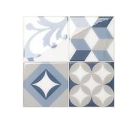 Smart Tiles Crédence adhésive, Carré Bleu & Gris, 22,86x22,86 cm | Lot de 5 (0,26 m²), Lustrée, Résiste chaleur/humidité, COV Cuisine/Salle de bain, Idéal locataires, Fabriqué au Canada