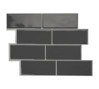 Smart Tiles Crédence adhésive, Métro Gris Charbon, 29,34x21,28 cm | Lot de 5 (0,26 m²), Lustrée, Résiste chaleur/humidité, COV Cuisine/Salle de bain, Idéal locataires, Fabriqué au Canada