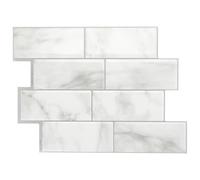 Smart Tiles Crédence adhésive, Métro Marbre de Carrare, 29,34x21,28 cm | Lot de 5 (0,26 m²), Lustrée, Résiste chaleur/humidité, COV Cuisine/Salle de bain, Idéal locataires, Fabriqué au Canada
