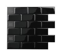 Smart Tiles Crédence adhésive, Métro Noir de Jais, 27,81x24,64 cm | Lot de 10 (0,58 m²), Lustrée, Résiste chaleur/humidité, COV Cuisine/Salle de bain, Idéal locataires, Fabriqué au Canada