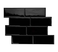 Smart Tiles Crédence adhésive, Métro Noir de Jais, 29,34x21,28 cm | Lot de 5 (0,26 m²), Lustrée, Résiste chaleur/humidité, COV Cuisine/Salle de bain, Idéal locataires, Fabriqué au Canada