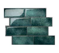 Smart Tiles Crédence adhésive, Métro Vert Sarcelle, 29,34x21,28 cm | Lot de 5 (0,26 m²), Lustrée, Résiste chaleur/humidité, COV Cuisine/Salle de bain, Idéal locataires, Fabriqué au Canada