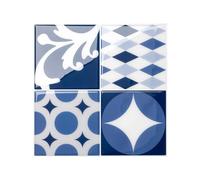 Smart Tiles Credence Adhesive pour Cuisine - Vintage Bleu/Blanc/Jaune, Carrelage Adhesif Mural salle de bain 3D, 5 Stickers Muraux (22.86x22.86 cm), Autocollant Carreaux Adhesif fabriqué au Canada