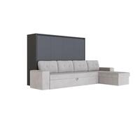 SMARTBett Lit d'armoire M2 horizontal 140 x 200 cm avec canapé d'angle gris sable anthracite