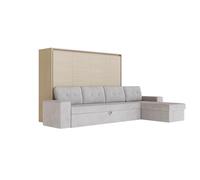 SMARTBett Lit d'armoire M2 horizontal 140 x 200 cm avec canapé d'angle gris sable chêne Kaiserberg