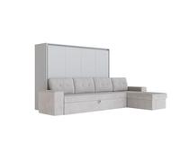 SMARTBett Lit d'armoire M2 horizontal 140 x 200 cm avec canapé d'angle gris sable gris perle