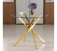 SmartEdge Table à manger ronde en verre, 88 cm de diamètre, table basse avec cadre en métal, table de salon stable pour 2 à 4 personnes, table de cuisine peu encombrante pour petites pièces
