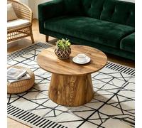 SmartEdge Table basse ronde aspect bois, table d'appoint avec base conique, 60 cm de diamètre avec plateau de 2,5 cm d'épaisseur, charge jusqu'à 120 kg, table de canapé moderne pour salon, jardin