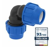 SmartProduct Raccord coudé à 90 degrés 20mm x 20 mm pour tuyau d’eau PE de compression - Raccords de plomberie coudés PN16 - connecteur compatible avec tuyaux PE80 et PE100-1 pièce