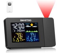 SMARTRO SC91 Réveil à Projection pour Chambre à Coucher avec Station Météo | Thermomètre intérieur/extérieur avec capteur sans Fil, Hygromètre/Moniteur d’humidité